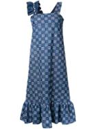 Huishan Zhang Embroidered Denim Dress, Size: 10, Blue, Cotton/polyester