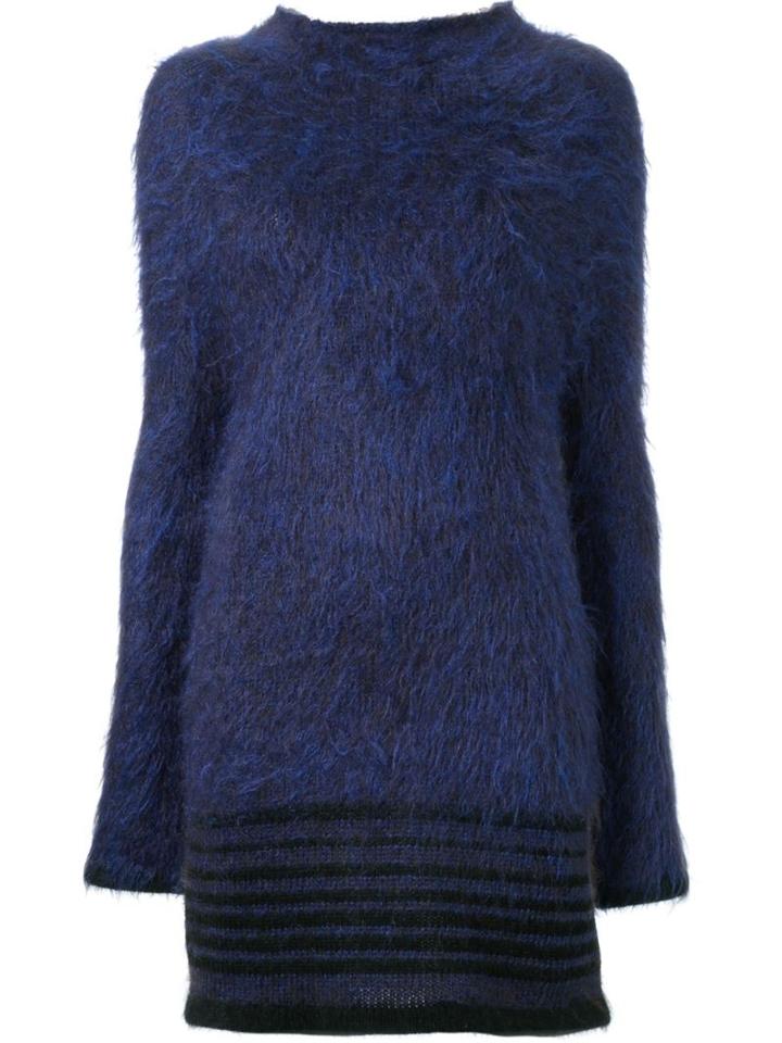 Scanlan Theodore Striped Hem Turtle Neck Jumper, Women's, Size: Medium/large, Blue, Mohair