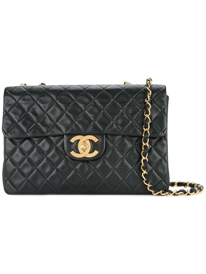 Chanel Pre-owned Jumbo Quilted Double Chain Shoulder Bag - Black