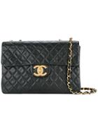 Chanel Pre-owned Jumbo Quilted Double Chain Shoulder Bag - Black