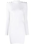 Balmain Embossed Button Dress - White