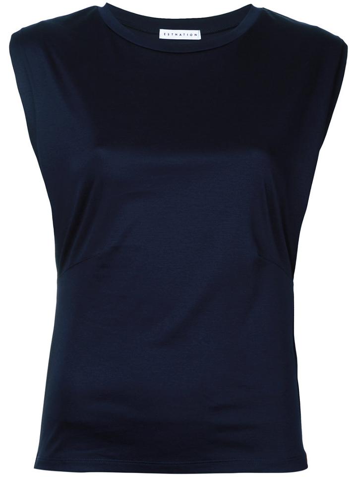 Estnation - Gathered Side T-shirt - Women - Cotton - 38, Blue, Cotton