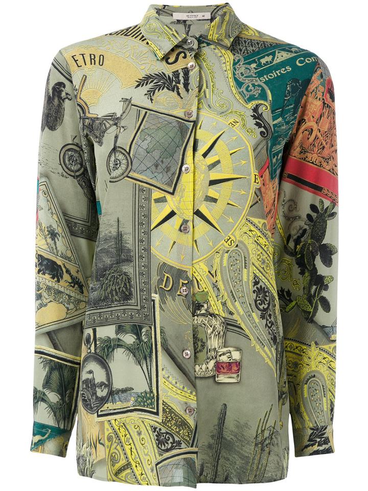 Etro - Patterned Blouse - Women - Silk - 40, Green, Silk