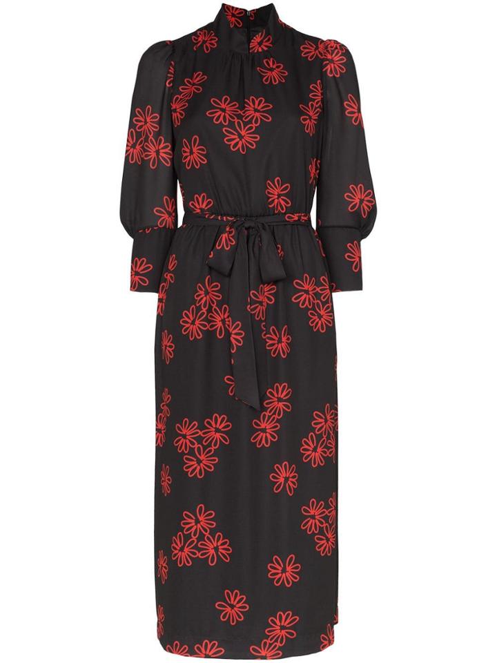 Simone Rocha Floral Printed Midi-dress - Black