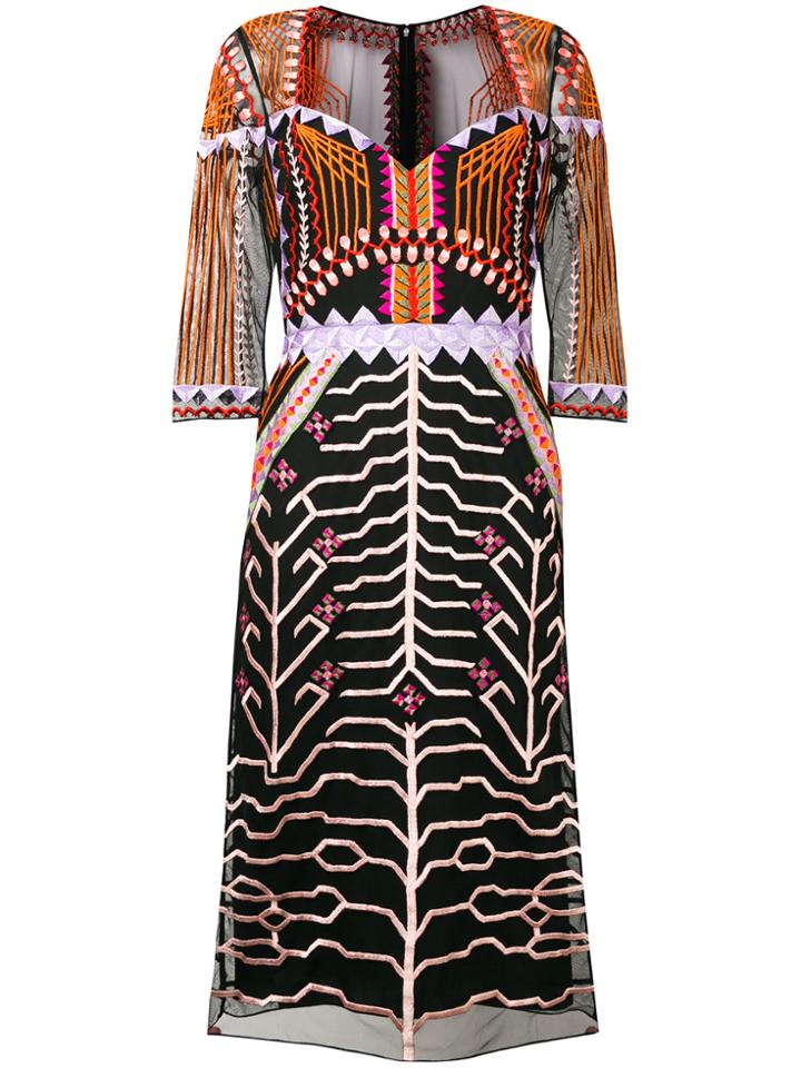 Temperley London Embroidered Design Midi Dress - Black