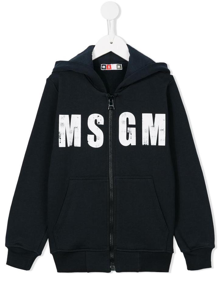Msgm Kids Logo Print Hoodie, Boy's, Size: 8 Yrs, Blue