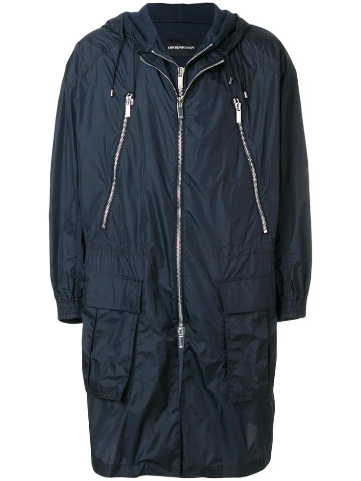 Emporio Armani Long Hooded Jacket - Blue