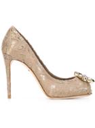 Dolce & Gabbana Embellished Lace Pumps, Women's, Size: 36.5, Nude/neutrals, Silk/leather/plastic