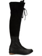 Valas Thigh High Lace-up Boots - Black