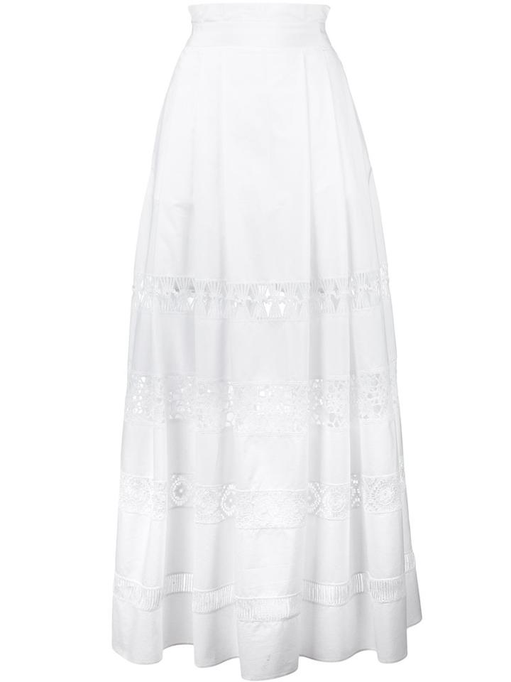 Alberta Ferretti - Lace Panel Long Skirt - Women - Cotton/other Fibers - 46, White, Cotton/other Fibers