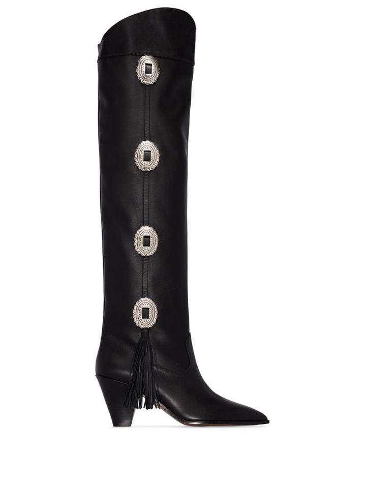 Aquazzura Black Go West 70 Knee-high Studded Leather Boots