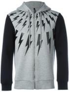 Neil Barrett Lightning Print Zipped Hoodie, Men's, Size: Medium, Grey, Lyocell/cotton/viscose/polyurethane