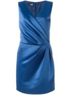 Love Moschino Gathered Detail V-neck Dress, Women's, Size: 44, Blue, Polyester/acetate/cotton