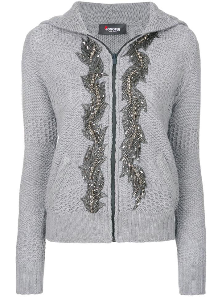 Jo No Fui Embellished Hooded Cardigan - Grey