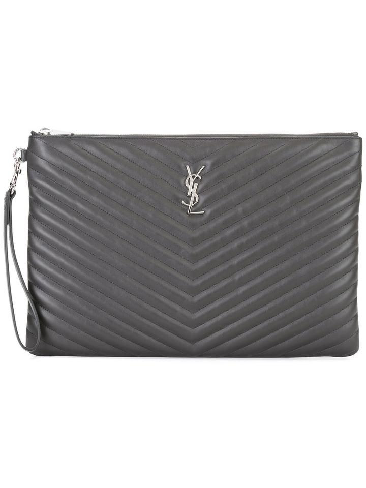 Saint Laurent Monogram Clutch Bag, Women's, Black, Calf Leather