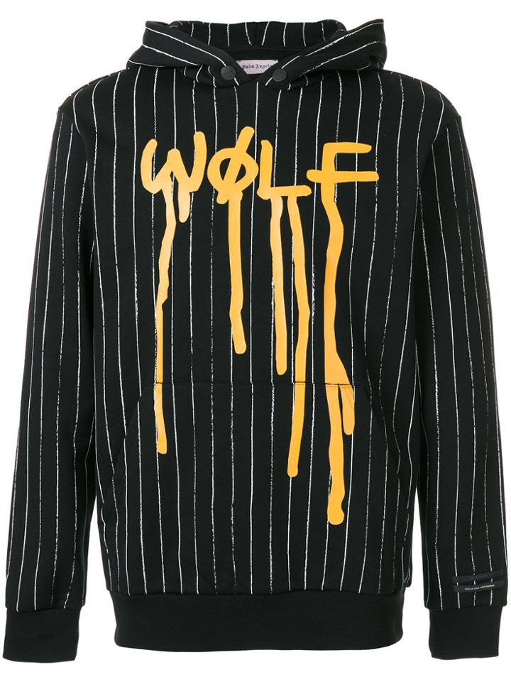 Palm Angels Wolf Pinstripe Hoodie - Black