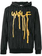 Palm Angels Wolf Pinstripe Hoodie - Black