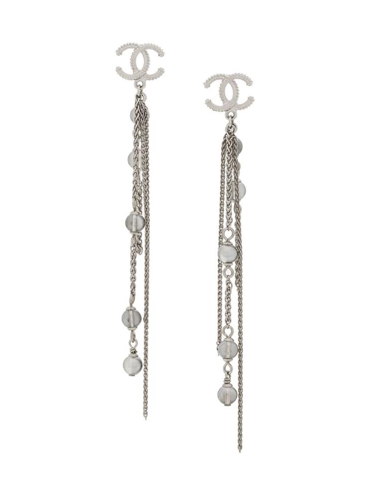 Chanel Vintage Logo Beads Earrings - Silver