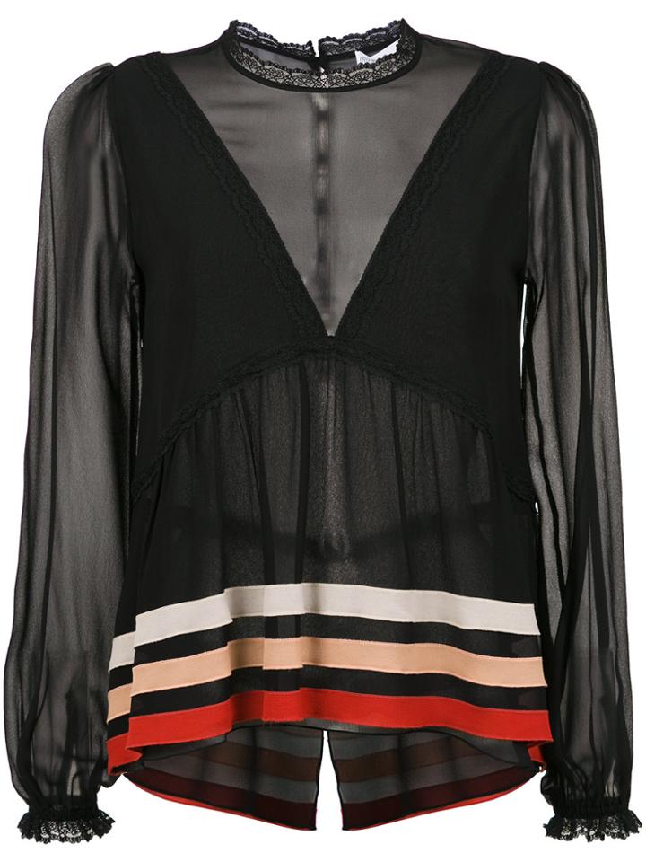 Nk Stripe Details Silk Blouse - Black