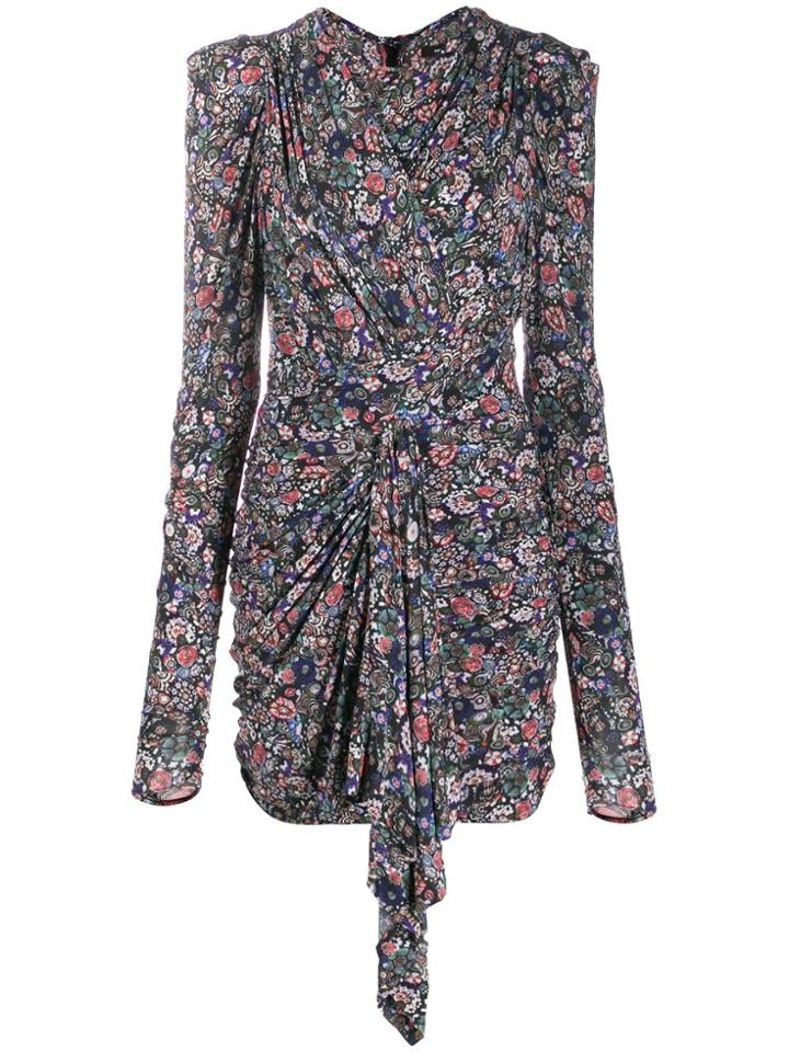 Isabel Marant Tonia Floral Print Draped Dress - Black