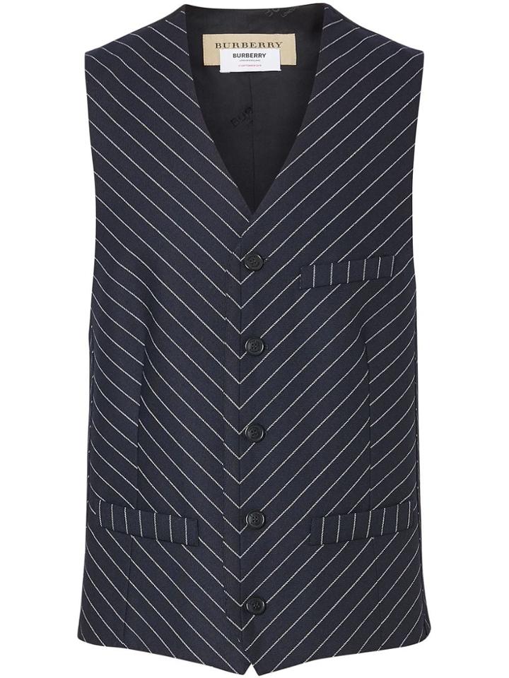 Burberry Pinstriped Wool Waistcoat - Blue