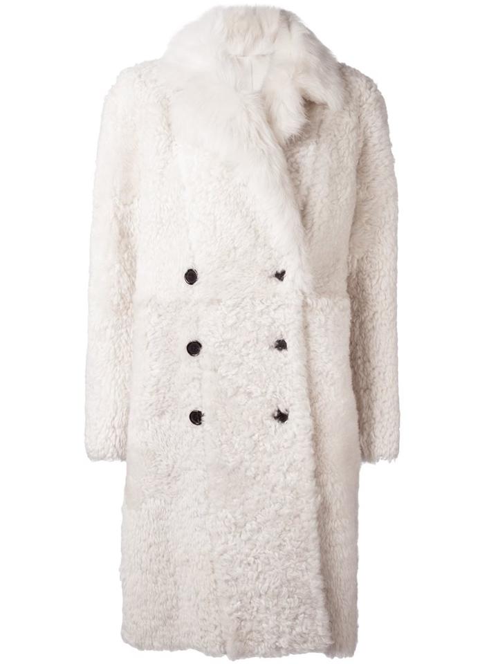 Joseph 'elena Island' Double Breasted Coat, Women's, Size: 38, White, Lamb Skin/lamb Fur