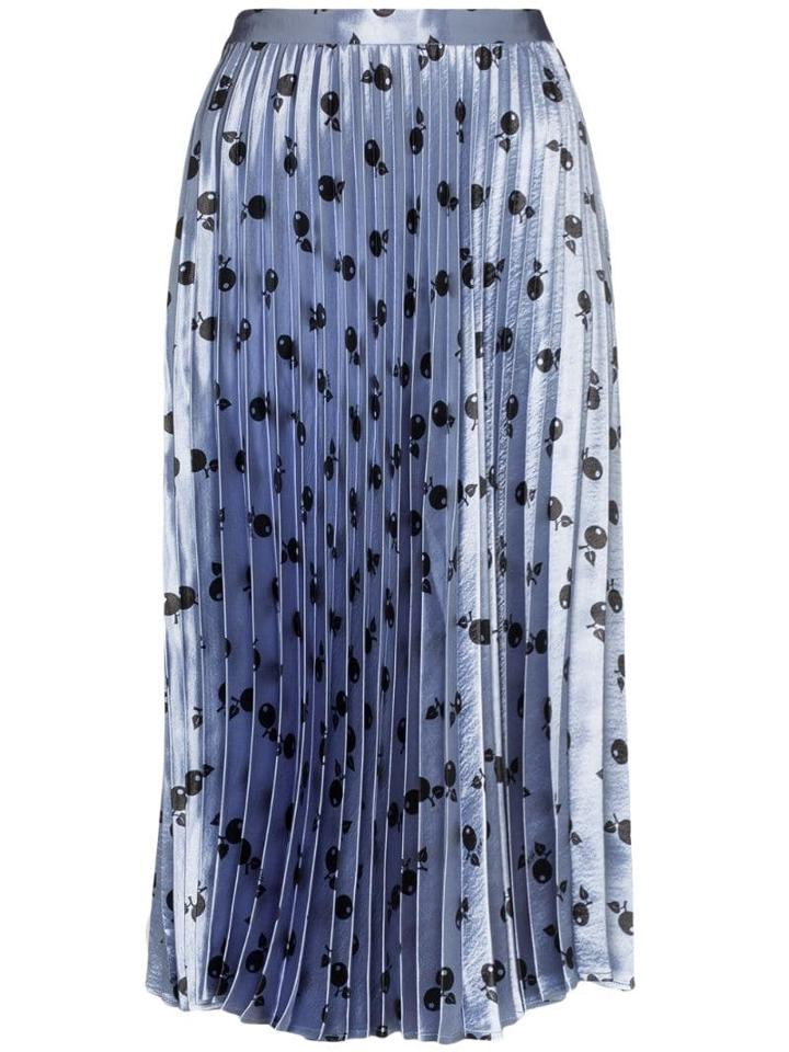 Hvn Tracey Pleated Cherry Print Midi Skirt - Blue