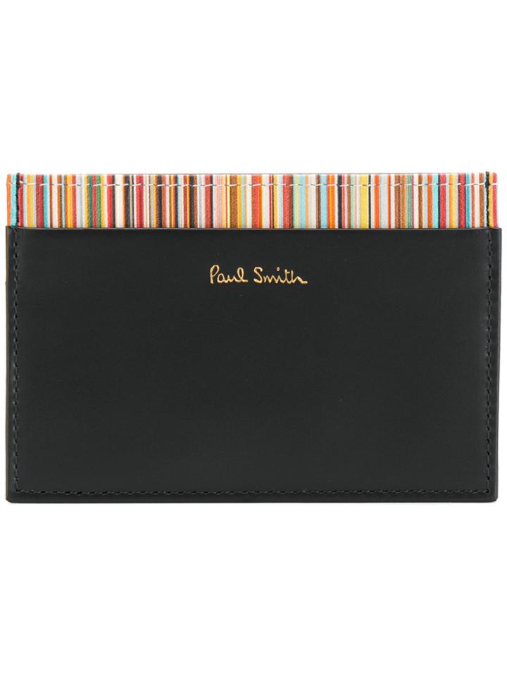 Paul Smith Credit Card Holder With Signature Stripe Trim - Black