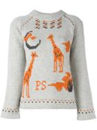 Ps By Paul Smith Giraffe Knit Pattern Jumper, Women's, Size: Medium, Grey, Wool