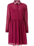 Blugirl Crepe Shirt Dress With Embellished Collar - Pink & Purple