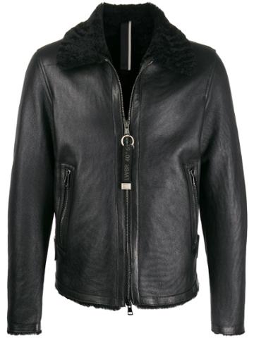 Low Brand Leather Aviator Jacket - Black