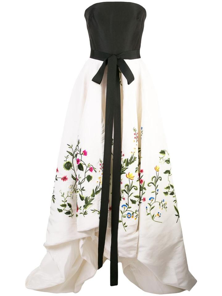 Oscar De La Renta Botanical Garden Embroidered Gown - White