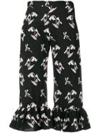 Giuseppe Di Morabito Cropped Flared Floral Trousers - Black
