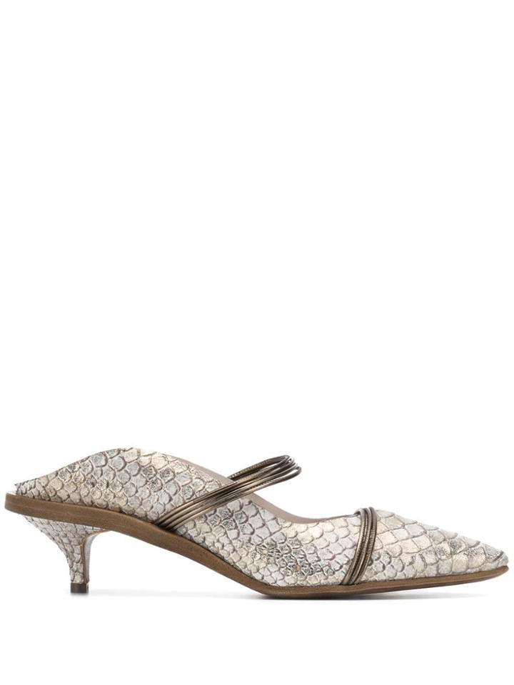 Del Carlo Snakeskin Print Mules - Neutrals