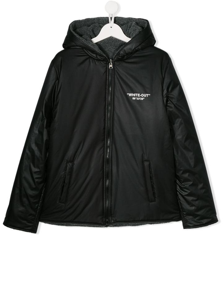Paolo Pecora Kids Teen Slogan Print Zip-front Coat - Black