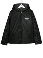 Paolo Pecora Kids Teen Slogan Print Zip-front Coat - Black