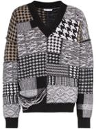 Cmmn Swdn Houndstooth Patchwork Distressed Jumper - Black