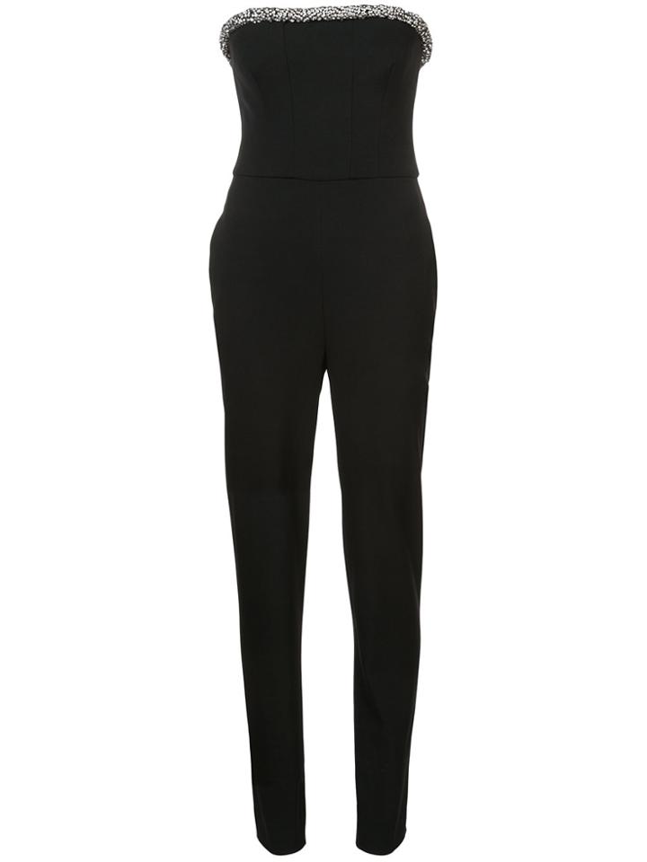 Oscar De La Renta Strapless Rhinestone Embellished Jumpsuit - Black