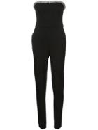 Oscar De La Renta Strapless Rhinestone Embellished Jumpsuit - Black