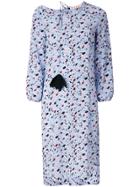 Marni Patterned Pom-pom Long-sleeved Dress - Blue