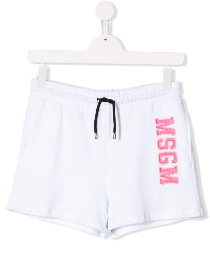 Msgm Kids Embroidered Logo Shorts - White