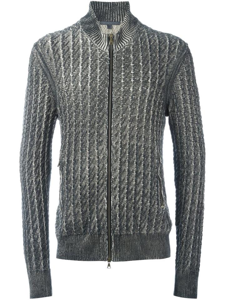 John Varvatos Foil-laminated Finish Sweater, Men's, Size: Large, Grey, Linen/flax/viscose