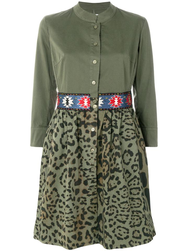 Bazar Deluxe Embroidered Leopard Print Shirt Dress - Green