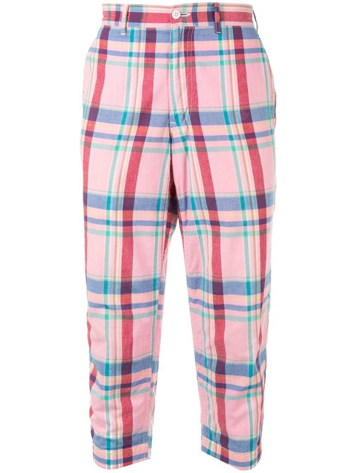 Comme Des Garçons Vintage Cropped Plaid-print Trousers - Pink