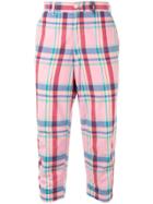 Comme Des Garçons Vintage Cropped Plaid-print Trousers - Pink