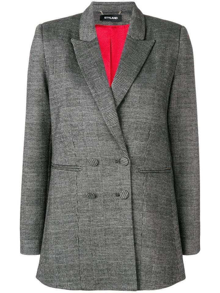 Styland Check Print Blazer - Black
