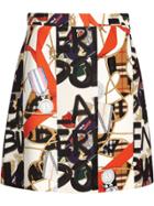 Burberry Graffiti Archive Scarf Print Silk Wool Mini Skirt - Nude &