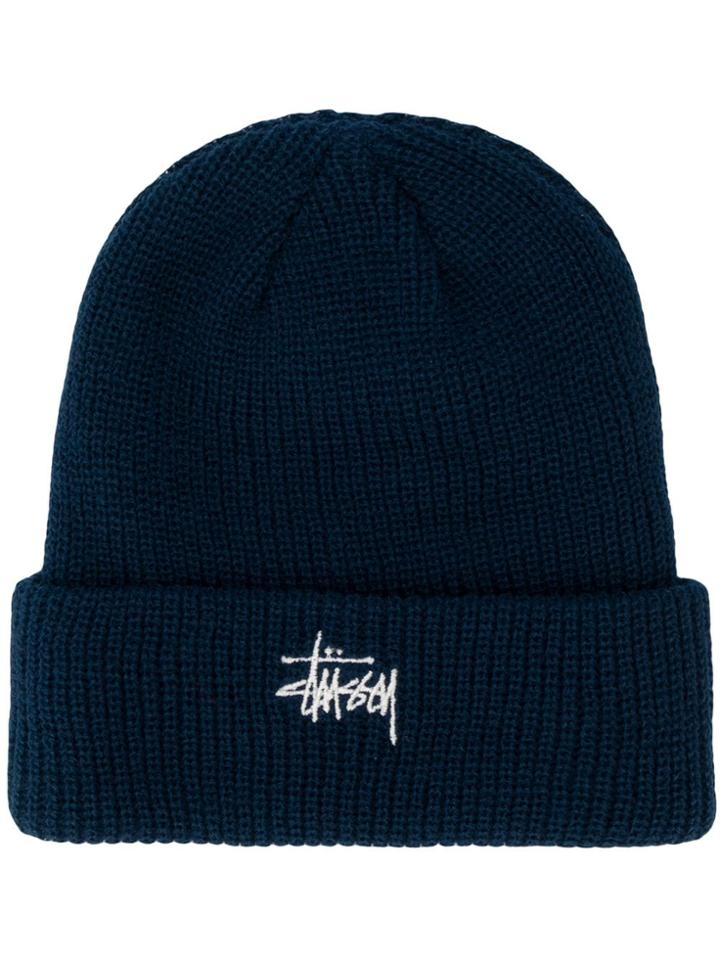 Stussy Logo Embroidery Beanie - Blue