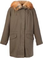 Yves Salomon Buttoned Parka Coats, Women's, Size: 34, Green, Cotton/fox Fur/polyamide