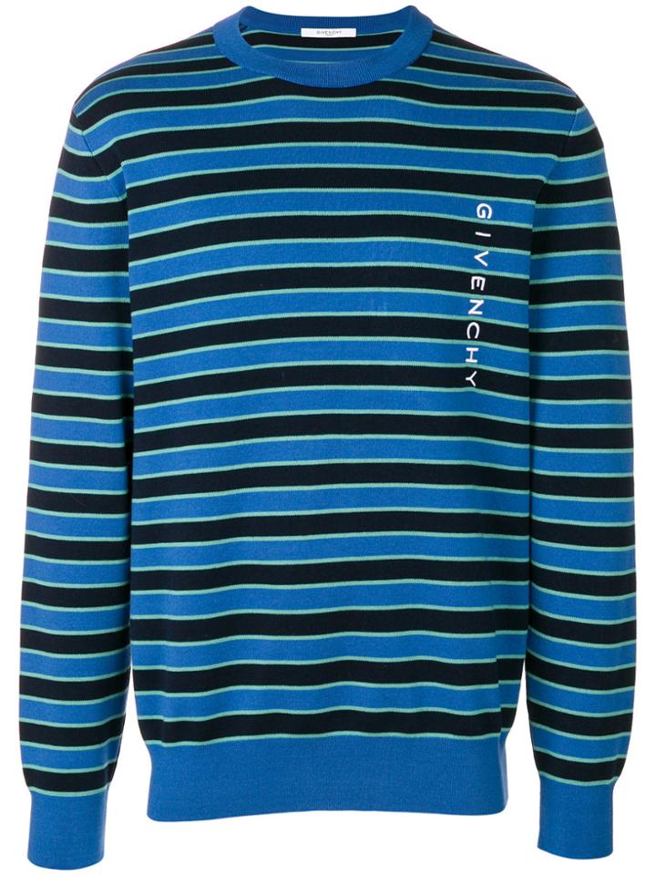 Givenchy Logo Embroidered Striped Sweater - Blue